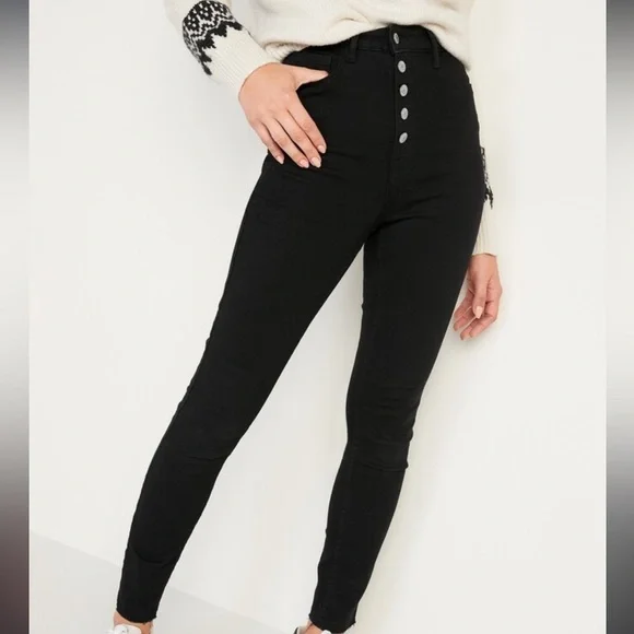 Old Navy Rockstar Skinny Jeans Ripped Knee Black Wash - Picture 2 of 9